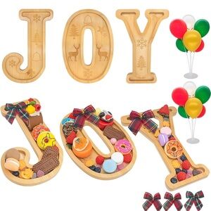 Christmas Charcuterie Board JOY with Balloon Stands and Bows